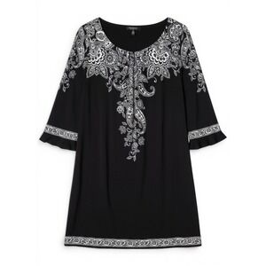 Signature London Style Dress Womens XL Black Paisley 3/4 Sleeve Business Casual